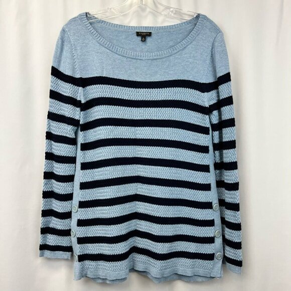 Talbots Womens Pullover Sweater Blue Striped Long Sleeve Round Neck Petites S - Picture 1 of 10
